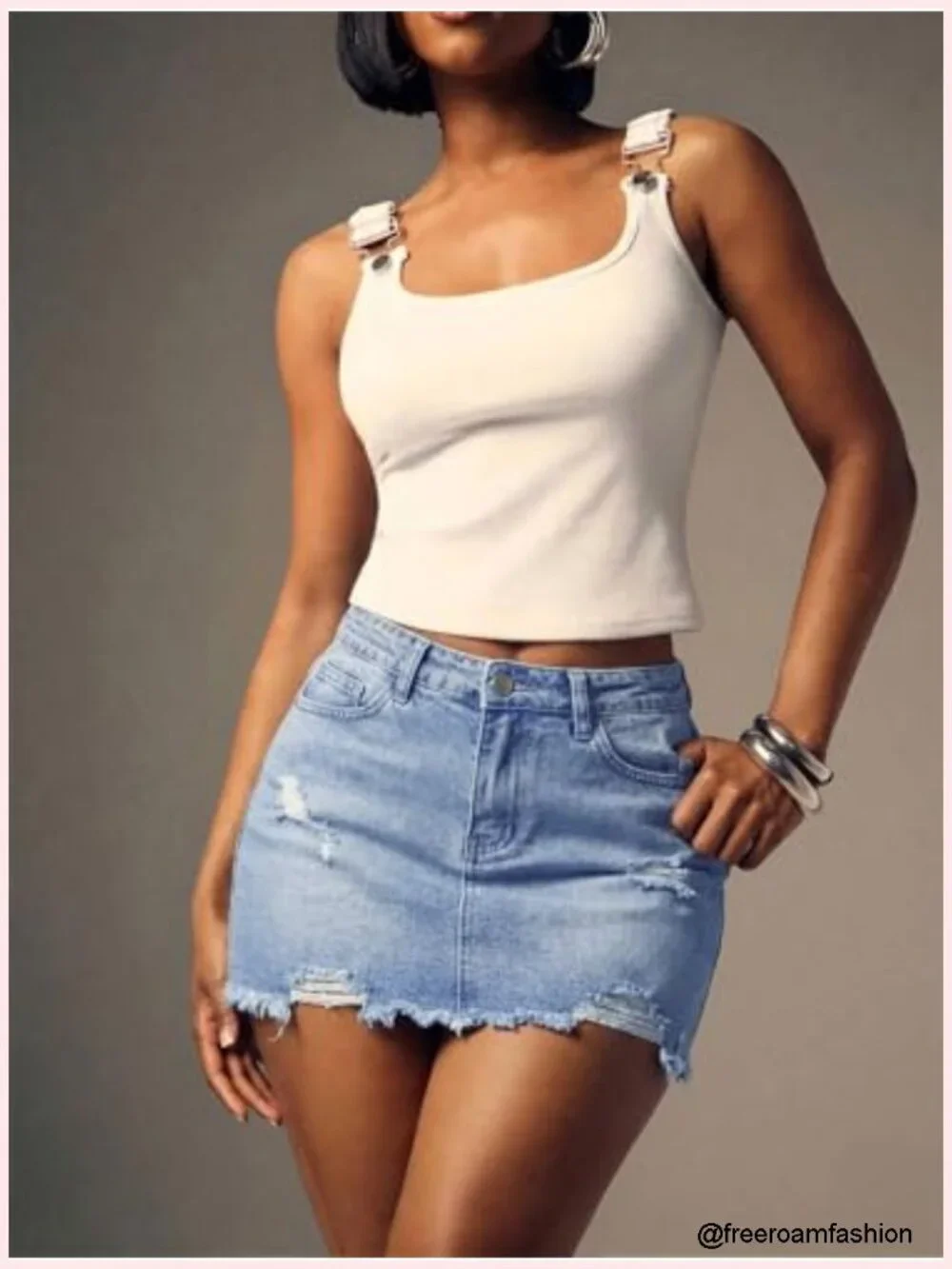 Y2K Ripped Denim Mini Skirt Frayed Raw Hem Bodycon